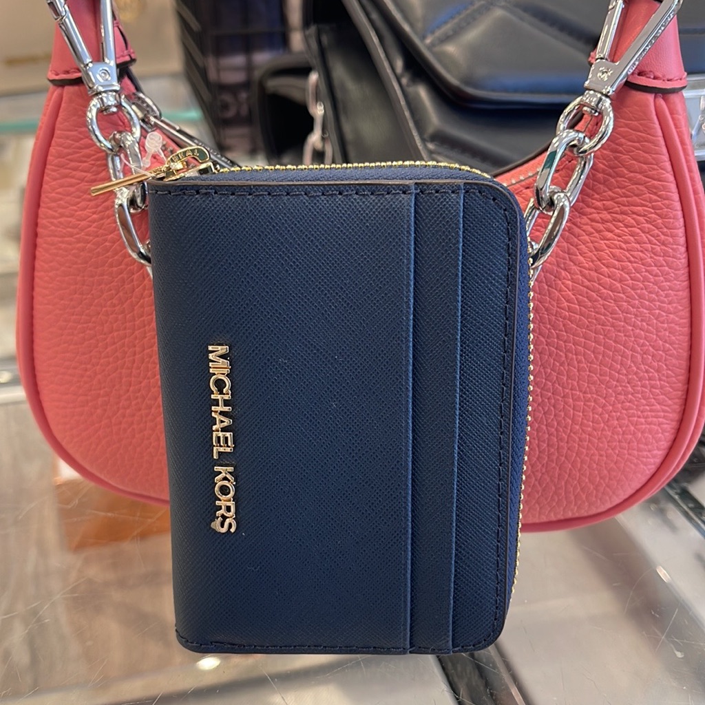 Michael Kors Jet Set Travel Medium Zip Around Card Case Color: Navy